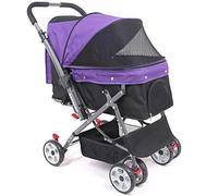 Carrello per animali domestici a 4 ruote Carrello per cani e gatti Carrello da viaggio Passeggino antiurto Direzione regolabile, pieghevole con un clic, installazione rapida (Viola)