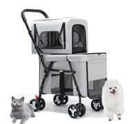 Carrello per animali domestici a due piani, carrello per cani a due piani per due gatti o cani, carrello per animali domestici con vassoio rimovibile Station Wagon, perfetto per più animali domestici