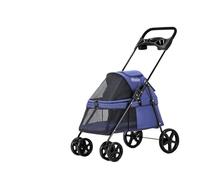 Carrello per animali domestici Carrello for animali domestici Leggero pieghevole a quattro ruote Passeggino for cani di piccola scala Camminare Viaggiare Fare shopping Trasporto Cat (Color : Dark Blu