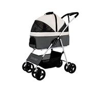 Carrello per animali domestici con ruote per cani/gatti, carrozzina pieghevole a 4 ruote per cani gatti, ruota anteriore con rotazione a 360°, piegatura rapida, carico massimo 20 kg (Grigio)