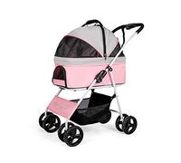 Carrello per animali domestici con ruote per cani/gatti, carrozzina pieghevole a 4 ruote per cani gatti, ruota anteriore con rotazione a 360°, piegatura rapida, carico massimo 20 kg (rosa)