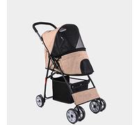 Carrello per animali domestici, passeggino da jogging per cani e gatti con 4 ruote, pieghevole con un clic, ruota anteriore con rotazione a 360° e freno posteriore (Kaki)