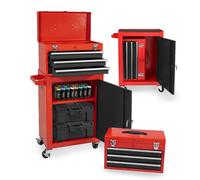 Avilia - Carrello Porta Attrezzi Professionale con 3 Cassetti Scorrevoli e Armadietto con Serratura per Garage e Officina, Struttura in Metallo Verniciato Facile da Spostare