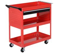 Carrello per attrezzi Durhand Carrello per attrezzi con 3 vassoi e ruote per cassetti con freni Maniglia laterale Pannello laterale perforato Rosso