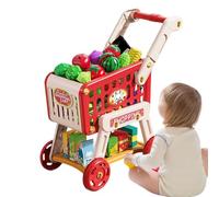 Carrello per bambini - carrello per la drogheria giocattolo per il gioco finto | Flessibile con manico e ruote, accessorio per la cucina educativa con cibo finto per ragazzi, ragazze, bambini, complea