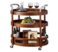 Carrello per bar a 3 livelli - Carrello da cocktail in legno di grande capacità con ruote, ripiani portaoggetti e portavino | Bar casa moderna che serve un carrello per il soggiorno, cucina, festa