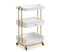 Carrello per centro estetico in legno laccato bianco e oro - 4 ruote