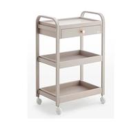 Carrello per centro estetico in legno laccato tortora - 4 ruote