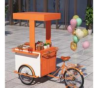 Carrello per cibo in bicicletta di grandi dimensioni, carrello per cibo a triciclo, carrelli per la vendita di cibo, triciclo per la vendita di cibo da strada (arancione)