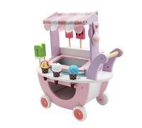Carrello per ghiaccio in legno per bambini, con accessori e ruote, set da gioco in legno, giocattolo da gioco a partire dai 3 anni in su, colori pastello