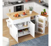 Carrello per isola da cucina con piano di lavoro pieghevole, armadio su ruote con 1 cassetto e 2 ante, sala da pranzo (bianco, 132,5 x 70 x 90 cm)