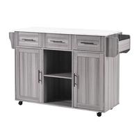 Carrello per isola da cucina pieghevole, con tre cassetti, ripiani regolabili, porta asciugamani, piedini intercambiabili, supporto in metallo (grigio)