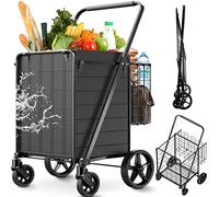 Shopping Cart for Groceries,Upgraded Jumbo Grocery Cart with Waterproof Liner, 360° Rolling Swivel Wheels and Double Basket, Heavy Duty Folding Shopping Carts for Shopping Laundry-Hold Up to 330 LBS