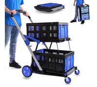 Carrello per la spesa pieghevole resistente con freni, carrello multifunzionale a doppio strato per generi alimentari, vagone e casse di stoccaggio per esterni, piattaforma di utilità portatile