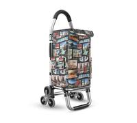 Carrello per la spesa pieghevole, telaio in alluminio leggero, borsa impermeabile staccabile, design a scacchiera, carrello portatile con ruote triangolari in cristallo, capacità 36 l
