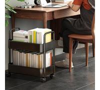 Carrello per libreria mobile a 2 livelli, carrello portaoggetti su ruote, carrello portaoggetti con ganci, carrello portaoggetti per giocattoli per la casa e snack, per biblioteca, casa