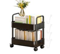 Carrello per librerie mobili - carrello di scaffali rotolanti | Scaffale per organizzatore di libri mobili a 2 livelli | Raffuto portatile per libri, snack, giocattoli, supporto per letteratura