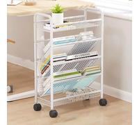 Carrello per libri a rotelle, in metallo, con ruote, organizer per documenti a 6 livelli, ripiano da scrivania mobile per un facile montaggio e esposizione compatta