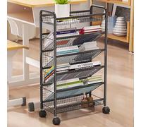 Carrello per libri a rotelle, in metallo, con ruote, organizer per documenti a 6 livelli, ripiano da scrivania mobile per un facile montaggio e esposizione compatta