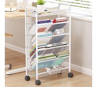 Carrello per libri a rotelle, organizer compatto con ruote per spazi ristretti, libreria in metallo e portariviste, per casa e ufficio