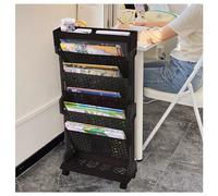 Carrello per libri con rotelle, scaffale mobile a più livelli con ruote, portaoggetti in aula e portariviste, design verticale, nero