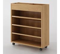 Carrello per libri con ruote, piccolo organizer in legno per soggiorno, camera da letto, ufficio, libreria corta mobile in noce o legno naturale naturale, 60 x 25 x 60 cm