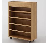 Carrello per libri con ruote, piccolo organizer in legno per soggiorno, camera da letto, ufficio, libreria corta mobile in noce o legno naturale naturale, 60 x 25 x 75 cm