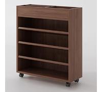 Carrello per libri con ruote, piccolo organizer in legno per soggiorno, camera da letto, ufficio, libreria corta mobile in legno di noce o noce naturale, 60 x 24,9 x 60 cm