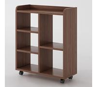 Carrello per libri con ruote, piccolo organizer in legno per soggiorno, camera da letto, ufficio, libreria corta mobile in legno di noce o noce naturale, 60 x 24 x 60 cm
