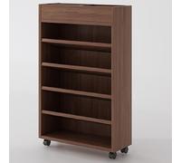 Carrello per libri con ruote, piccolo organizer in legno per soggiorno, camera da letto, ufficio, libreria corta mobile in legno di noce o noce naturale, 41,9 x 17 x 74,9 cm