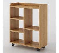Carrello per libri con ruote, piccolo organizer in legno per soggiorno, camera da letto, ufficio, libreria corta mobile in noce o legno naturale naturale, 60 x 24 x 60 cm