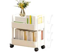 Carrello per libri di utilità a rulli Scaffale portaoggetti resistente a 2 livelli, ruote girevoli silenziose a 360, organizzatore per biblioteca stretto, scaffale per giocattoli per snack in metallo
