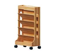 Carrello per libri in legno a 6 ripiani con cestino portaoggetti salvaspazio organizer su ruote per casa, ufficio, biblioteca, portariviste, facile mobilità, durevole