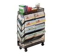 Carrello per libri in metallo con 6 ripiani, carrello mobile per ufficio, dormitorio, aula, biblioteca e soggiorno, nero multiuso