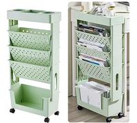 Carrello Per Libri Mobile 5 Strati Multifunzionale in Plastica Rimovibile Carrello Da Scrivania Organizer Da Scrivania Stoccaggio A Doppia Faccia Con Ruote for Casa Scuola Ufficio,Verde
