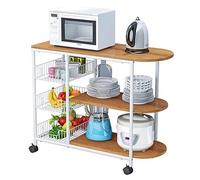 Carrello per microonde a 3 livelli con ruote, scaffale per condimenti da cucina e ripiano per forno per un facile accesso e soluzioni salvaspazio