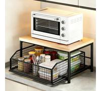 Carrello Per Microonde Cucina Piccola Mensola Supporto Con Cassetto Cestino Inferiore Senza Ruote Armadio Per Soggiorno Ufficio Camera Da Letto(Black)