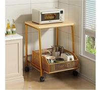 Carrello per Microonde da Cucina, Piccolo Scaffale per con Cestino di Archiviazione Inferiore, Senza Ruote, per per Ufficio, Soggiorno, Camera Letto(Gold,15.75x13.78in)