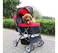 Carrello per passeggino da viaggio per animali di media taglia, passeggino pieghevole per cani, gatti, cuccioli con cestello portaoggetti, ruote anteriori con rotazione a 360° e freno posteriore