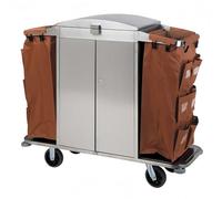Carrello per Pulizie Compacto con Borse in Tela Rimovibili e Ruote, Ideale per Hotel e Appartamenti, Struttura in Ferro Verniciato