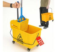 Carrello per Pulizie Professionale con Secchio Lavapavimenti per Mocio, Carrello Pulizie con Strizzatore e Pannello di Separazione, Maniglia e 4 Ruote Piroettanti di Plastica, Capacità 20 Litri Grazie