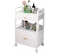 Carrello per Salone con Ruote, Armadietto per Saloni di Bellezza, Carrello per Attrezzature da Barbiere, Con1 Cassetto E 1 Armadio, White, 55x33x80cm
