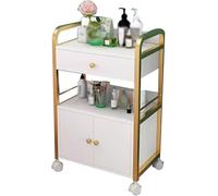 Carrello per Salone con Ruote, Armadietto per Saloni di Bellezza, Carrello per Attrezzature da Barbiere, Con1 Cassetto E 1 Armadio, Gold-Gray, 55x33x80cm