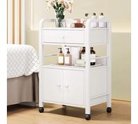Carrello per salone di bellezza, carrello per parrucchiere con 4 ruote, ripiano portaoggetti con cassetto, espositori per cosmetici, facile da montare (51x33x84 cm, bianco)