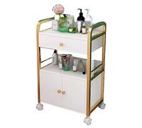 Carrello per salotti, carrello per salone con ruote, mobile per salone di bellezza, carrello per attrezzature da parrucchiere, con 1 cassetto e 1 armadio (oro bianco)