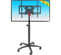 Carrello per TV mobile per schermi da 32 a 55 pollici, altezza regolabile e inclinabile, VESA 400 x 400 mm, supporto portatile da pavimento per esterni, supporto per TV con spazio per una facile