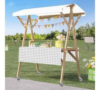 Carrello per venditori ambulanti di Cibo da Strada Portatile con Tenda da Sole, bancarella di Cibo per Eventi/fiere di Strada, espositore in Legno per venditori ambulanti all'apert