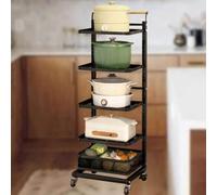 Carrello per verdure a 3 ripiani, nero, per forno a microonde e bagno, include 5 ripiani e 1 cestino, perfetto per risparmiare spazio e facile accesso.