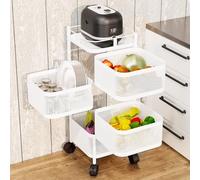Carrello per verdure a 5 livelli con ruote girevoli e coperchio superiore rimovibile, in filo metallico, per cucina e soggiorno