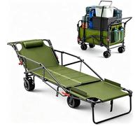 Carrello pieghevole 2 in 1 e sedia da spiaggia, 200 kg, resistente e pieghevole, con ruote per tutti i terreni, per spiaggia, campeggio, shopping, giardino, viaggi all'aperto, nero/verde